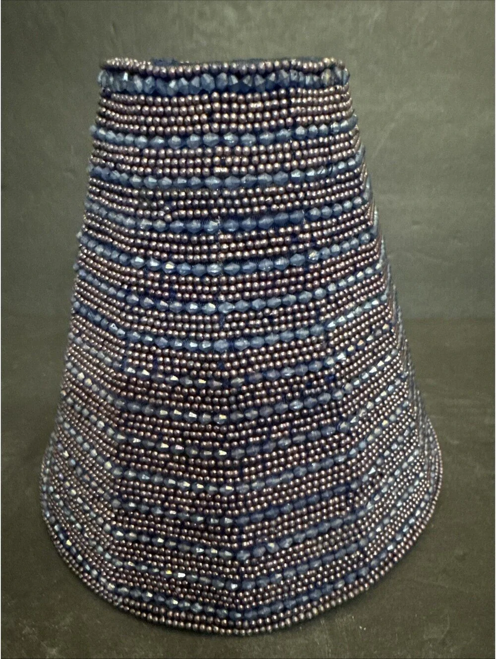 Glass Seed Beaded Lamp Shade Dark Blue Sits On Bulb Boho Nautical Beachy 5 7/8”